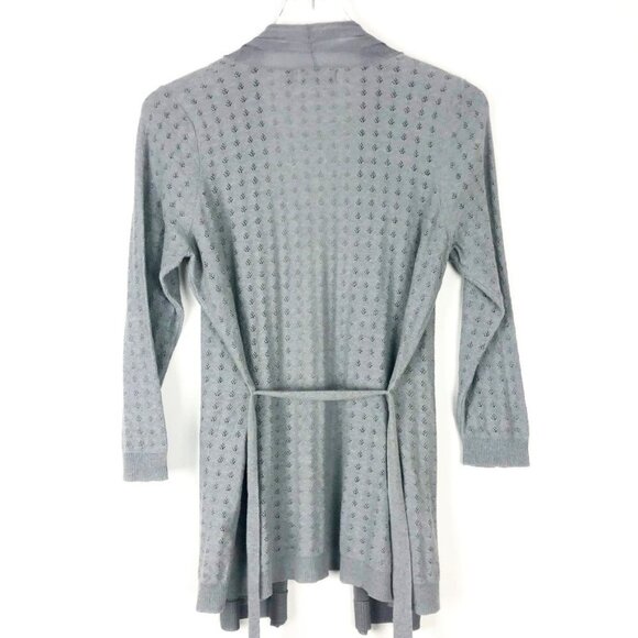 The Limited Sweater Women's M Grey Open-Front Belted Mixed Media Knit Cardigan - Picture 12 of 13